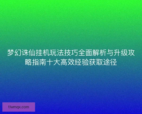 梦幻诛仙挂机玩法技巧全面解析与升级攻略指南十大高效经验获取途径