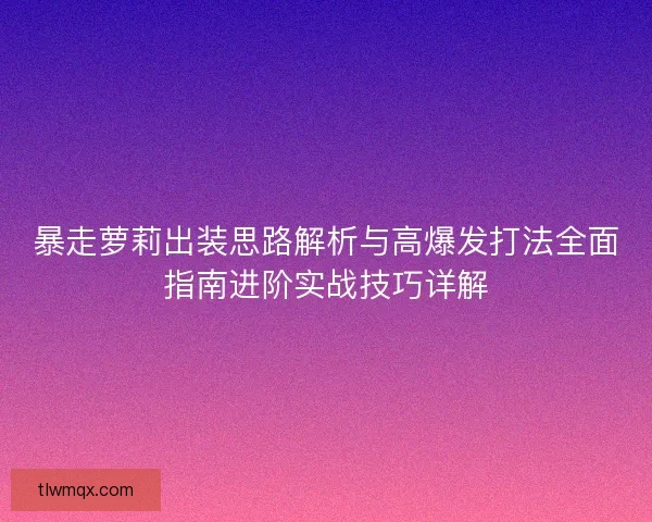 暴走萝莉出装思路解析与高爆发打法全面指南进阶实战技巧详解